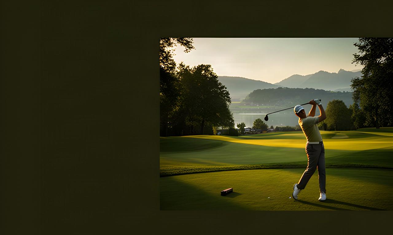 Golfer beim Abschlag im warmen Abendlicht auf einem Golfplatz nahe dem Bahnhof Horgen