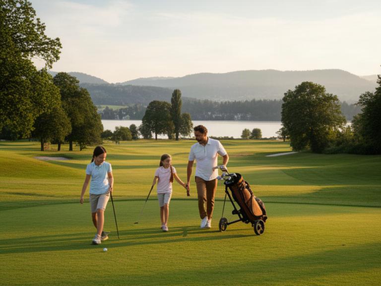 Vater und Tochter bei einer entspannten Golfrunde am Samstagnachmittag in Horgen