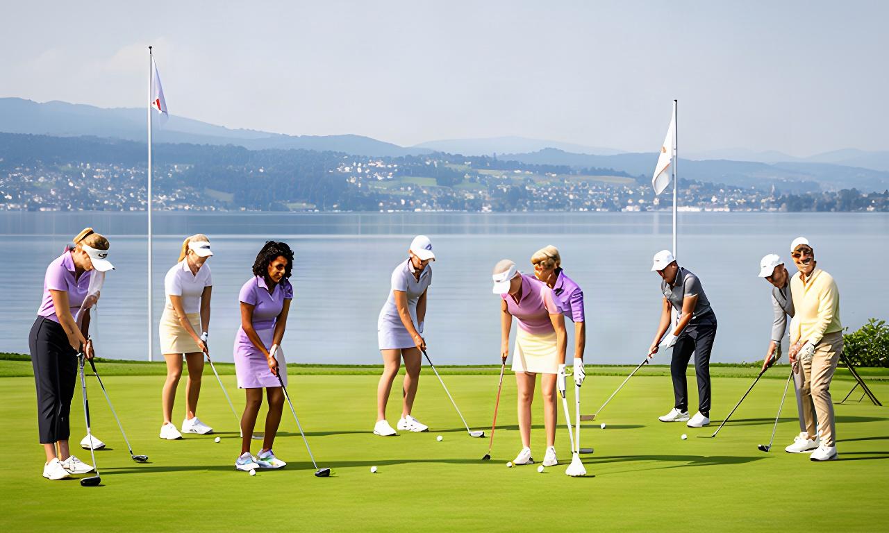 Golfturnier mit startenden Spielerinnen und Spielern vor der Kulisse des Zürichsees