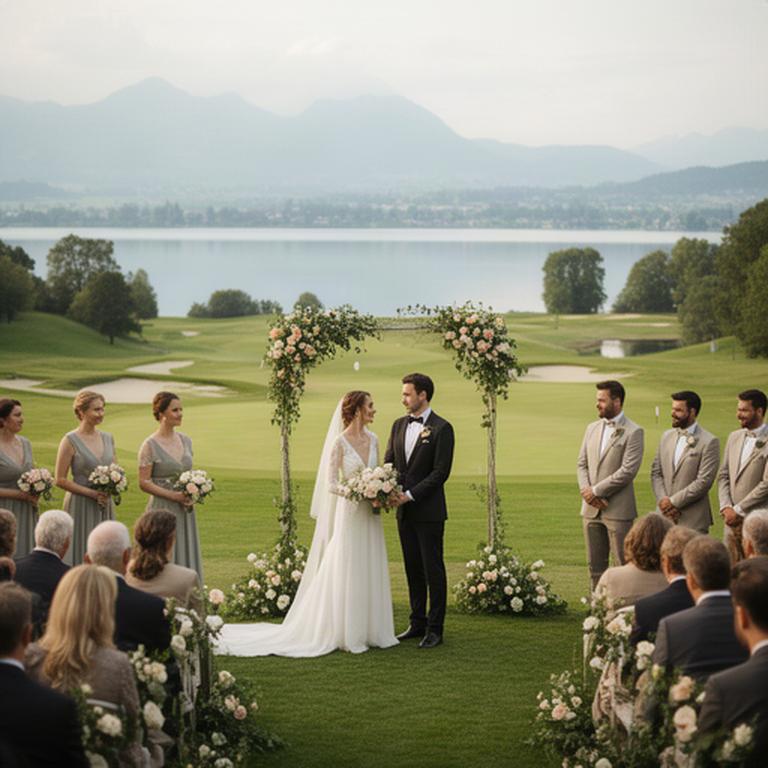 Hochzeitstrauung im Grünen mit Blick über den Golfplatz zum Zürichsee