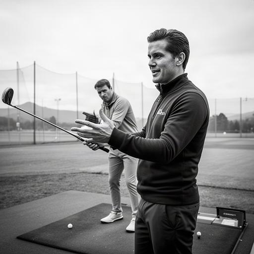 Golfcoach bei einer Schwunganalyse auf der Trainingsanlage in Horgen