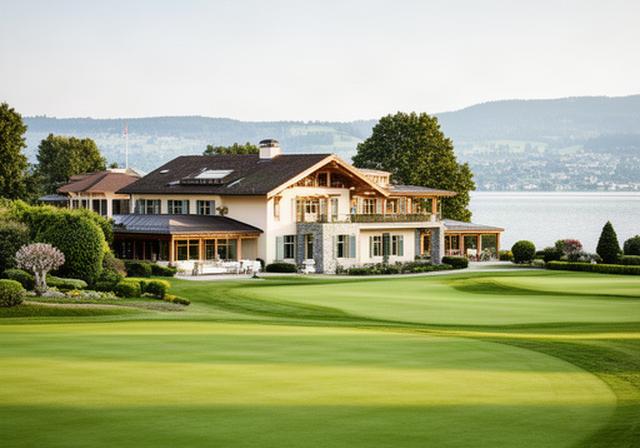Clubhaus des Golfclubs in Horgen mit gepflegter Rasenfläche am Zürichsee