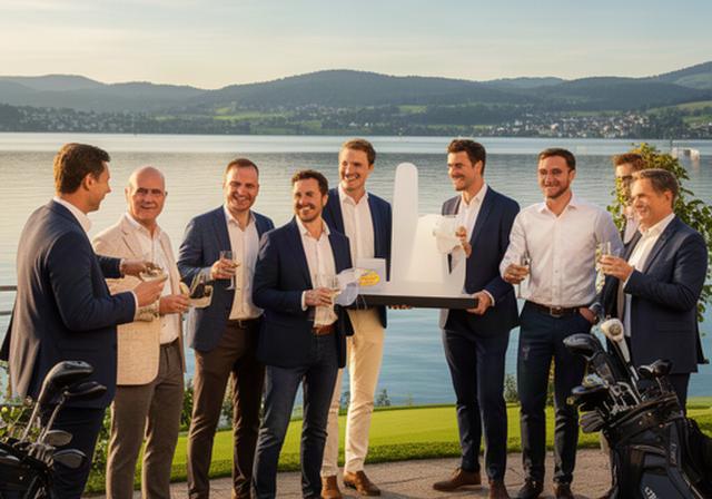 Gäste eines Kundenturniers beim gemeinsamen Abschluss am Zürichsee