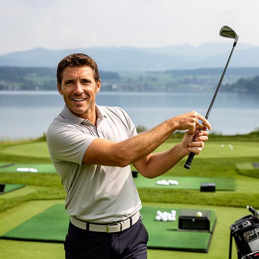 PGA-Golflehrer Lukas beim Training auf der Driving Range in Horgen